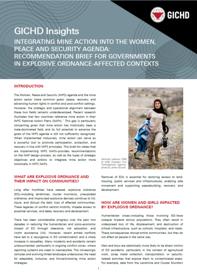 GICHD insights | Integrating mine action into the women, peace and security agenda: recommendation brief for governments in explosive ordnance-affected contexts