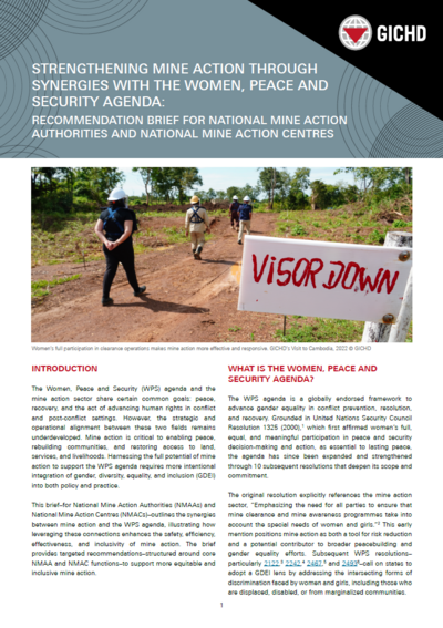 Strengthening mine action through synergies with the women, peace and security agenda: Recommendation brief for national mine action authorities and national mine action centres